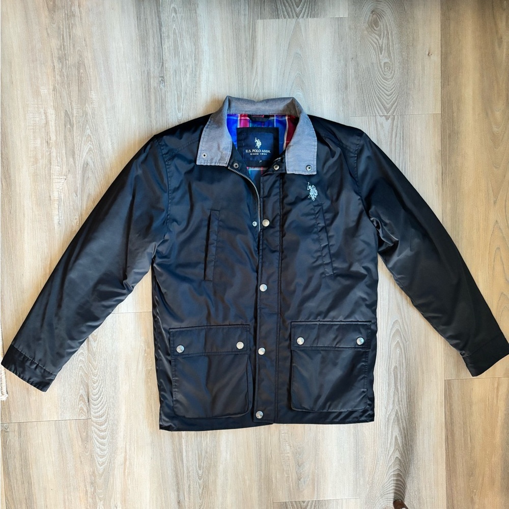U.S. Polo Ralph Lauren Black Jacket with Gray Corduroy Accents Size Large